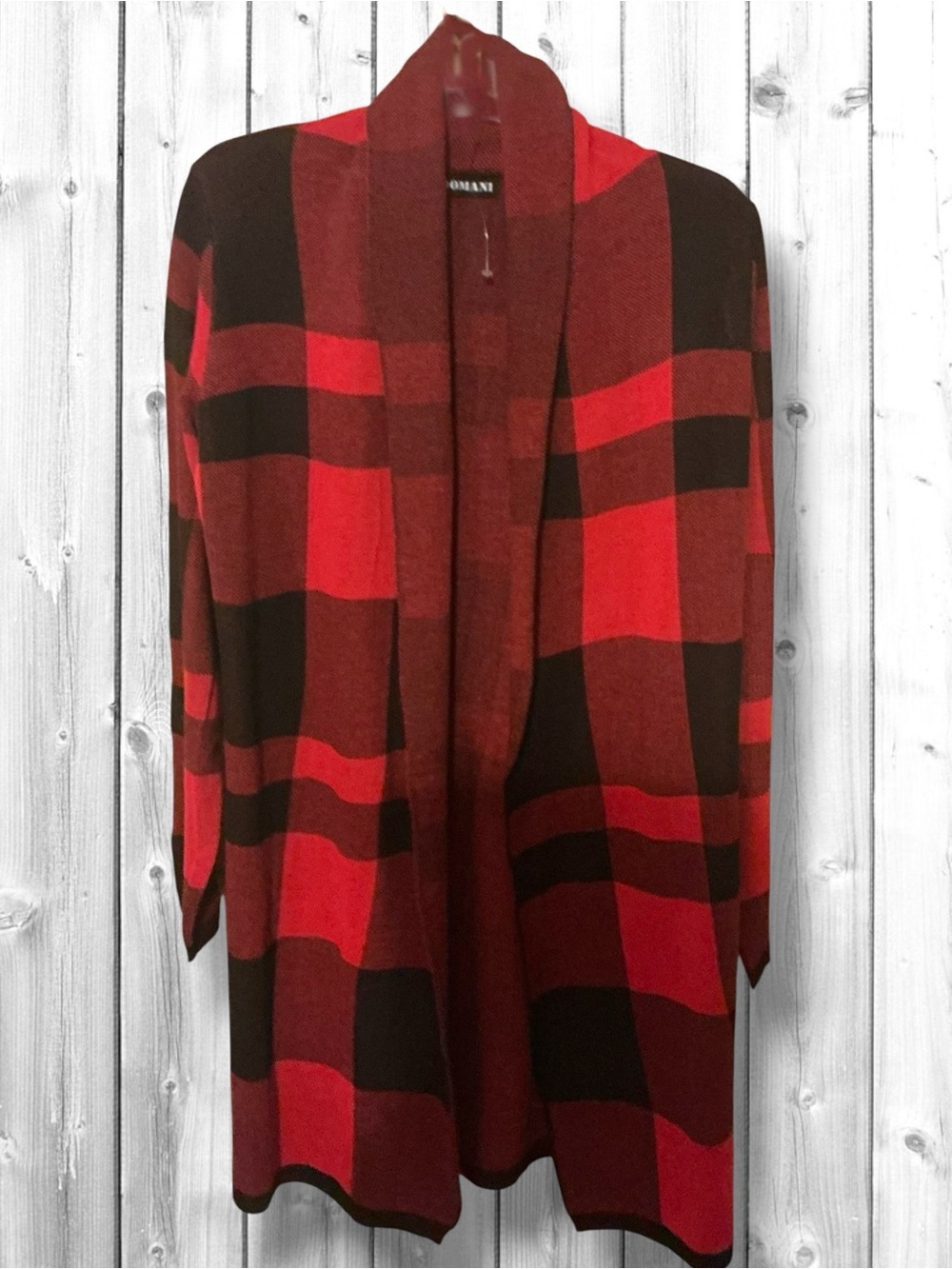 🌼Domani Red and Black Plaid Open-Front Cardigan-NWOT